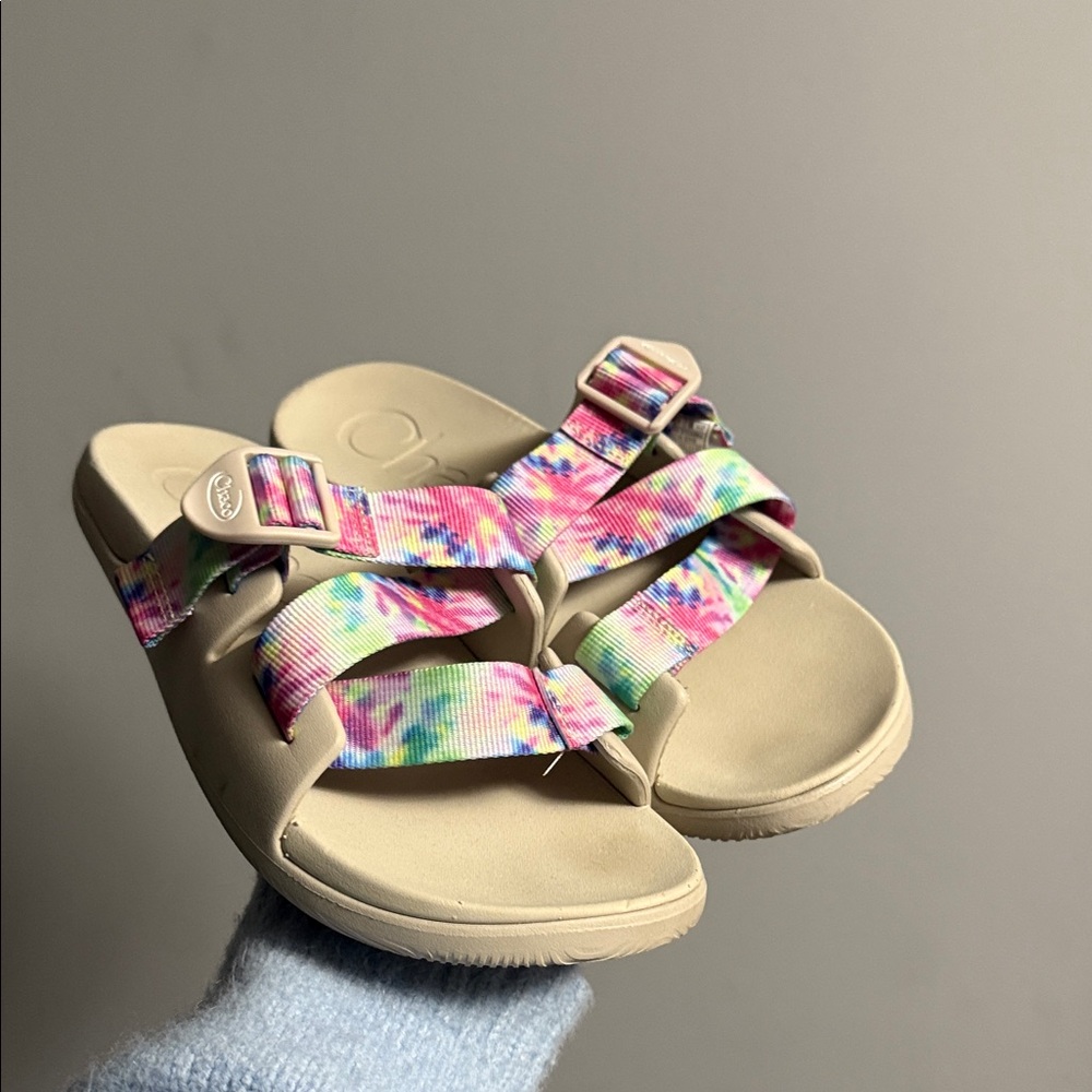 Chaco Colorful Tie-Dye Strappy Slide On Beige Hiking Outdoor Travel Sandals
